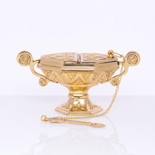  Łódka na kadzidło - łyżeczka - mosiądz - 11 cm