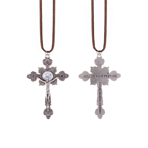 Naszyjnik - krzyżyk - Pamiątka I Komunii Świętej - rzemyk - JS K014 - Dewocjonalia P.H. Jakóbczak - Katolicki sklep liturgiczny i hurtownia