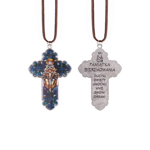 Naszyjnik - krzyżyk - Trójca Święta - pamiątka bierzmowania - rzemyk - JS K016 - Dewocjonalia P.H. Jakóbczak - Katolicki sklep liturgiczny i hurtownia