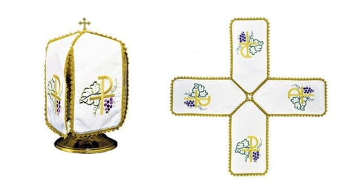 Welon na puszkę biały 24 cm z haftem krzyża - KWE/002/K/04 - HAF KWE/002/K/04 - Dewocjonalia P.H. Jakóbczak - Katolicki sklep liturgiczny i hurtownia