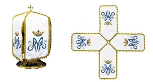 Welon na puszkę biały 24 cm z haftem motywu maryjnego - KWE/003/K/04 - HAF KWE/003/K/04 - Dewocjonalia P.H. Jakóbczak - Katolicki sklep liturgiczny i hurtownia