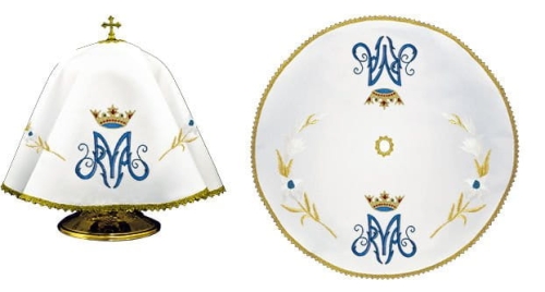 Welon na puszkę biały 53 cm z haftem motywu maryjnego - KWE/003/O/04 - HAF KWE/003/O/04 - Dewocjonalia P.H. Jakóbczak - Katolicki sklep liturgiczny i hurtownia
