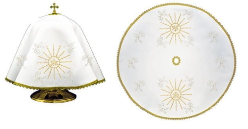 Welon na puszkę biały 53 cm z haftem monogramu IHS - KWE/011/O/04 - HAF KWE/011/O/04 - Dewocjonalia P.H. Jakóbczak - Katolicki sklep liturgiczny i hurtownia