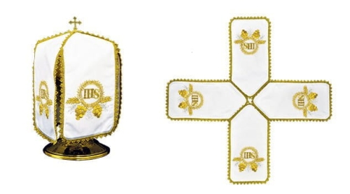 Welon na puszkę biały 24 cm z haftem monogramu IHS - KWE/015/K/04 - HAF KWE/015/K/04 - Dewocjonalia P.H. Jakóbczak - Katolicki sklep liturgiczny i hurtownia