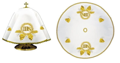 Welon na puszkę biały 53 cm z haftem monogramu IHS - KWE/015/O/04 - HAF KWE/015/O/04 - Dewocjonalia P.H. Jakóbczak - Katolicki sklep liturgiczny i hurtownia