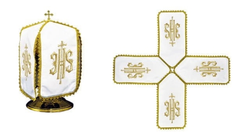 Welon na puszkę biały 24 cm z haftem monogramu IHS - KWE/029/K/04 - HAF KWE/029/K/04 - Dewocjonalia P.H. Jakóbczak - Katolicki sklep liturgiczny i hurtownia