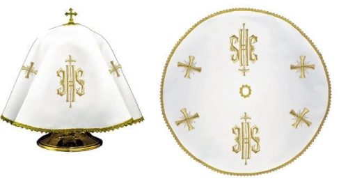 Welon na puszkę biały 53 cm z haftem monogramu IHS - KWE/029/O/04 - HAF KWE/029/O/04 - Dewocjonalia P.H. Jakóbczak - Katolicki sklep liturgiczny i hurtownia