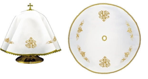 Welon na puszkę biały 53 cm z haftem monogramu IHS - KWE/049/O/04 - HAF KWE/049/O/04 - Dewocjonalia P.H. Jakóbczak - Katolicki sklep liturgiczny i hurtownia