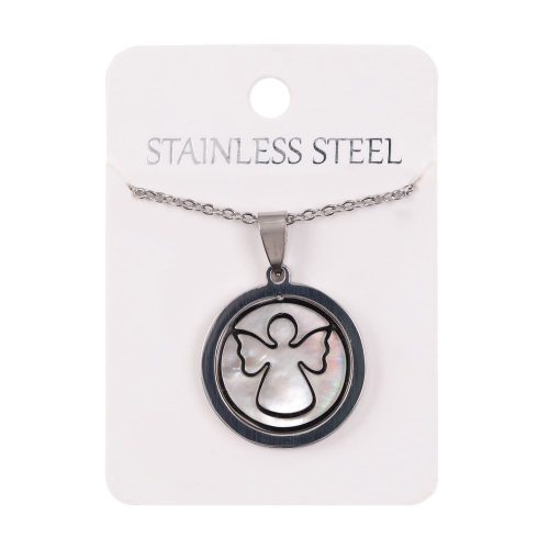 Naszyjnik - aniołek - Perla Madre - Stainless Steel - JS NS051 - Dewocjonalia P.H. Jakóbczak - Katolicki sklep liturgiczny i hurtownia