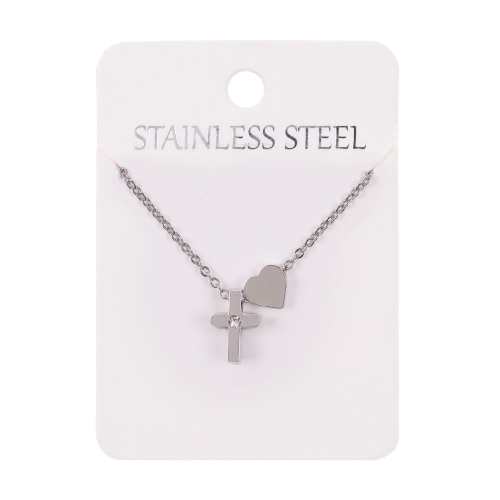 Naszyjnik - krzyżyk - serce - Stainless Steel - JS NS038 - Dewocjonalia P.H. Jakóbczak - Katolicki sklep liturgiczny i hurtownia