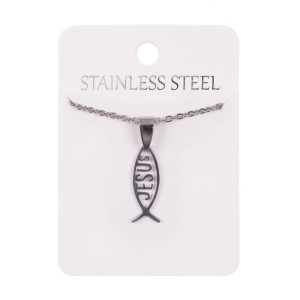 Naszyjnik - rybka chrześcijańska - JESUS - Stainless Steel