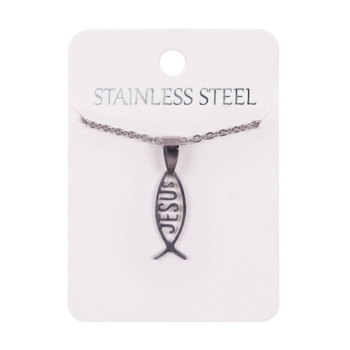 Naszyjnik - rybka chrześcijańska - JESUS - Stainless Steel - JS NS009 - Dewocjonalia P.H. Jakóbczak - Katolicki sklep liturgiczny i hurtownia