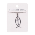 Naszyjnik - rybka chrześcijańska - krzyżyk - Stainless Steel - JS NS011 - Dewocjonalia P.H. Jakóbczak - Katolicki sklep liturgiczny i hurtownia