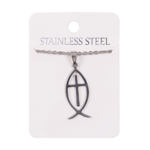 Naszyjnik - rybka chrześcijańska - krzyżyk - Stainless Steel