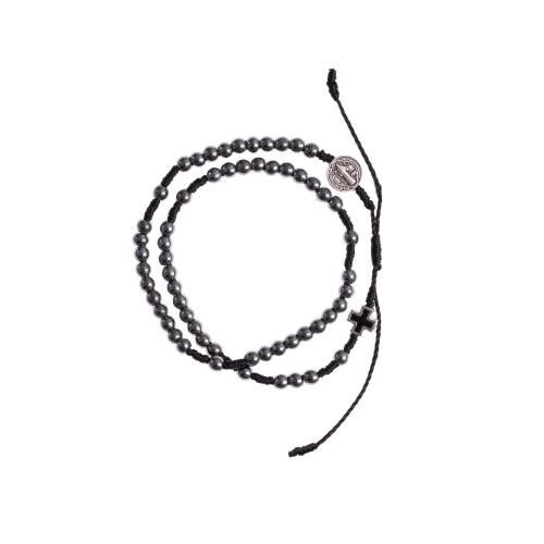 Bransoletka - różaniec na rękę - hematyt - św. Benedykt - 4 mm - Ematite - JS BC1712 - Dewocjonalia P.H. Jakóbczak - Katolicki sklep liturgiczny i hurtownia