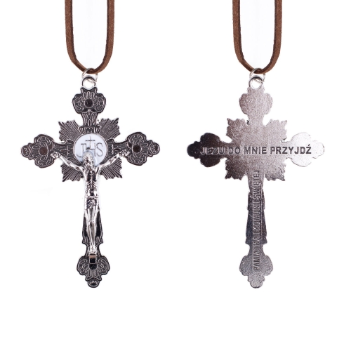Naszyjnik - krzyżyk - Pamiątka I Komunii Świętej - rzemyk - JS K014B - Dewocjonalia P.H. Jakóbczak - Katolicki sklep liturgiczny i hurtownia