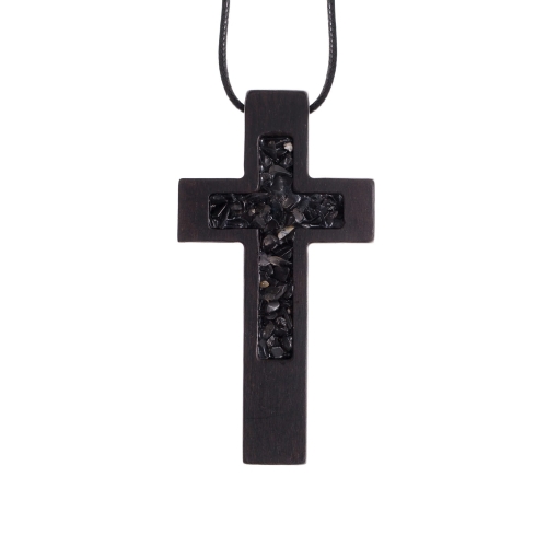 Naszyjnik - krzyż - kamień naturalny - drewno - JS W010 - Dewocjonalia P.H. Jakóbczak - Katolicki sklep liturgiczny i hurtownia