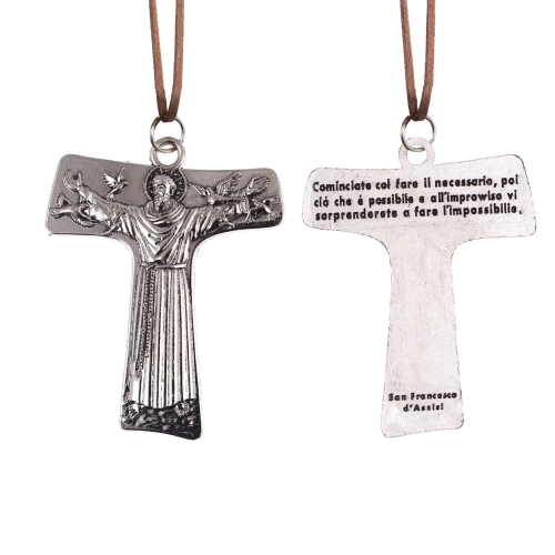 Krzyżyk - Tau - św. Franciszek z Asyżu - rzemyk - JS K033 - Dewocjonalia P.H. Jakóbczak - Katolicki sklep liturgiczny i hurtownia