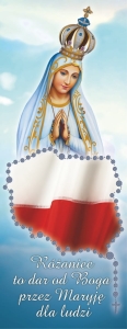 Baner na Różaniec Święty z Matką Bożą Fatimską oraz flagą Polski
