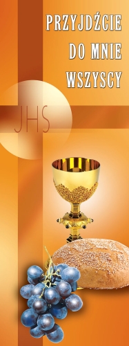 06199332e330dfdf1518790a0fd9b1c1 Baner na Boże Ciało, "Przyjdźcie do mnie" pomarańczowy