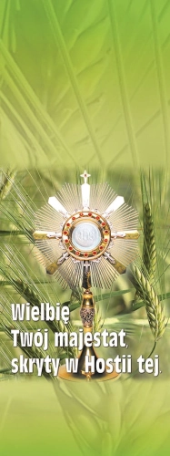 d303e3c458bb19ab61018bc8a326320f Baner na Boże Ciało "wielbię twój." zielony