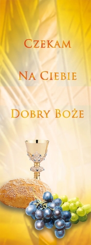 a2b486b61e6d8a88b67d819c1dc1915a Baner na Boże Ciało "Czekam na ciebie." żółty
