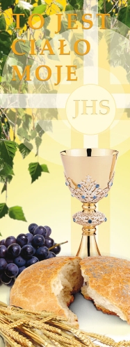 43ef82c437805115ce60395d0dd814f0 Baner na Boże Ciało "To jest ciało." żółty