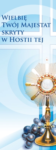 92c0c2a22aad93fc0ddb0e98c136c38f Baner na Boże Ciało "Wielbię Twój." błękitny