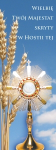 Baner na Boże Ciało "Wielbię Twój." błękitny
