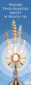 Baner na Boże Ciało "Wielbię Twój." błękitny