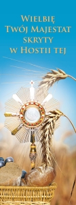 Baner na Boże Ciało "Wielbię Twój." niebieski