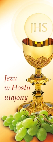 26b556527b80bacd1345e4e6b821f1d9 Baner na Boże Ciało "Jezu w Hostii." kremowy