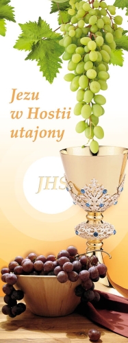 2d5edaff4d36a5fce2fee38f31b1ee34 Baner na Boże Ciało "Jezu w Hostii" pomarańczowy