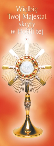 6d1b76bf17c83cd51315272b03b0b330 Baner na Boże Ciało "Wielbię Twój. czerwony