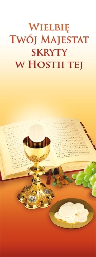 9418902d87e68367f85d3832875d8121 Baner na Boże Ciało "Wielbię twój." pomarańczowy