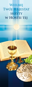 Baner na Boże Ciało "Wielbię Twój." niebieski