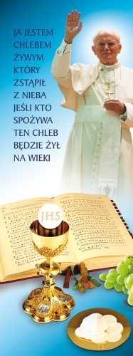 c7267a30fbe21801039bb64bc263e34f Baner na Boże Ciało "Ja jestem." błękitny