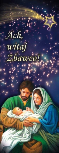 d7e7c17d25ae61b8b25831d86eafbba7 Baner na Boże Narodzenie, "Ach Witaj Zbawco" ciemny granat ze złotą gwiazdą