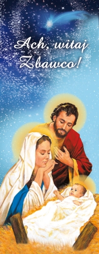 bcbe9541dc8e28598b108b136b6884cd Baner na Boże Narodzenie, "Ach Witaj Zbawco" granatowo - niebieski