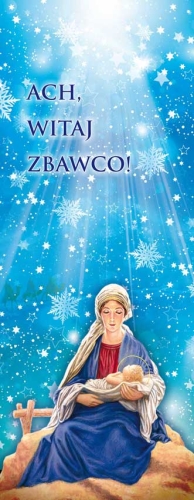 9c8778aba3e6ba050d84d4840e85a79d Baner na Boże Narodzenie, "Ach witaj Zbawco", jasno niebieski