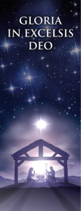 Baner na Boże Narodzenie, "Gloria in Excelsis Deo" granatowy z małymi gwiazdami