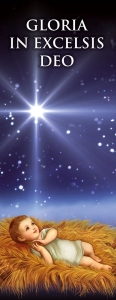 Baner na Boże Narodzenie, "Gloria in Excesis Deo" granatowy z Jezuskiem