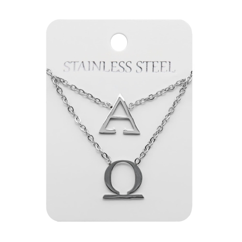 Naszyjnik - alfa - omega - Stainless Steel - JS NS095 - Dewocjonalia P.H. Jakóbczak - Katolicki sklep liturgiczny i hurtownia