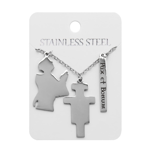 Naszyjnik - św. Franciszek z Asyżu - Pax et Bonum - Krzyż z San Damiano - Stainless Steel - JS NS097 - Dewocjonalia P.H. Jakóbczak - Katolicki sklep liturgiczny i hurtownia