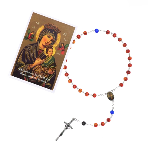 Koronka do Matki Bożej Nieustającej Pomocy - szkło - 6 mm - instrukcja modlitwy - JS R1381 - Dewocjonalia P.H. Jakóbczak - Katolicki sklep liturgiczny i hurtownia