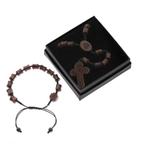 Zestaw - różaniec - bransoletka - drewno - sznurek - drewno mukula - Legno - JS S1357 - Dewocjonalia P.H. Jakóbczak - Katolicki sklep liturgiczny i hurtownia