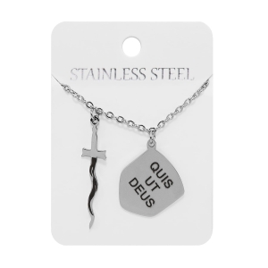 Naszyjnik - miecz -  św. Michał Archanioł - Quis ut Deus - tarcza - Stainless Steel