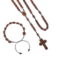Zestaw - różaniec - bransoletka - drewno - sznurek - drewno mukula - Legno - JS S1357 - Dewocjonalia P.H. Jakóbczak - Katolicki sklep liturgiczny i hurtownia