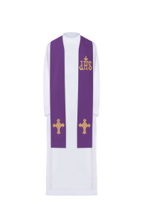 Stuła kapłańska haftowana krzyż i IHS KST/157/03/01