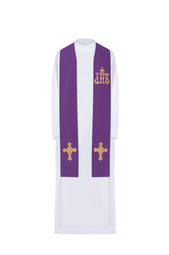 5127dfd9ecfaa31602ebdaf2635b4472 Stuła kapłańska haftowana krzyż i IHS KST/157/03/01